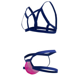 CandyMan Ensemble Thong et harnais Aghai Bleu-Rose